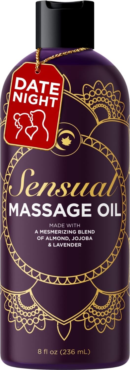 Aromatherapy Sensual Massage Oil for Couples – Relaxing Lavender Massaging Oil for Massage Therapy with Vitamin E Jojoba & Sweet Almond – Naturally Scented Vegan Non GMO & Gluten Free (8 Fl Oz)