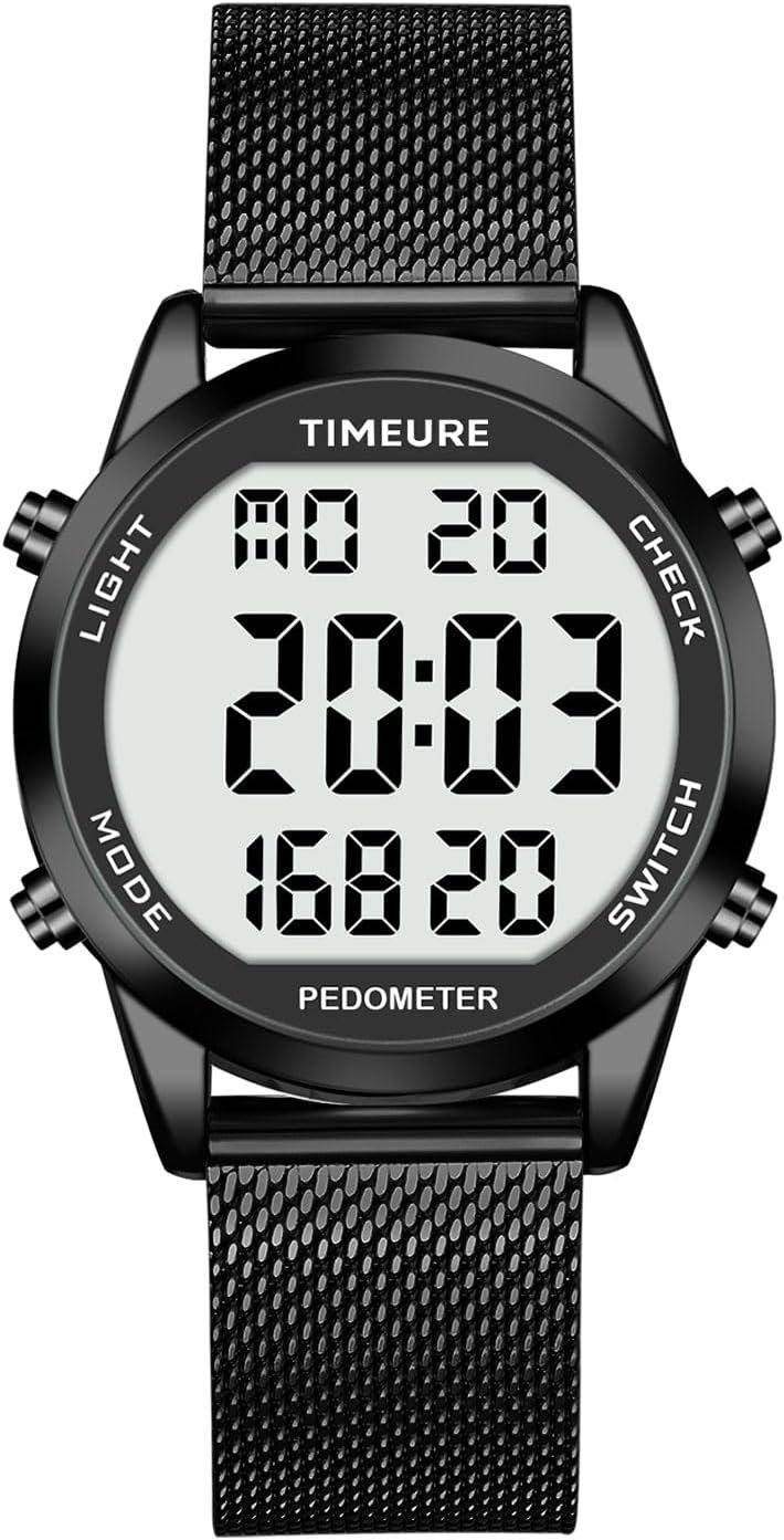 Men’s Pedometer Watch with Stainless Steel Bracelet,Step Counter Watch No App, No Charging Needed for Ourdoor Walking, Calorie, Distance, Alarm, Countdown Timer Watch TU-2306B TIMEURE