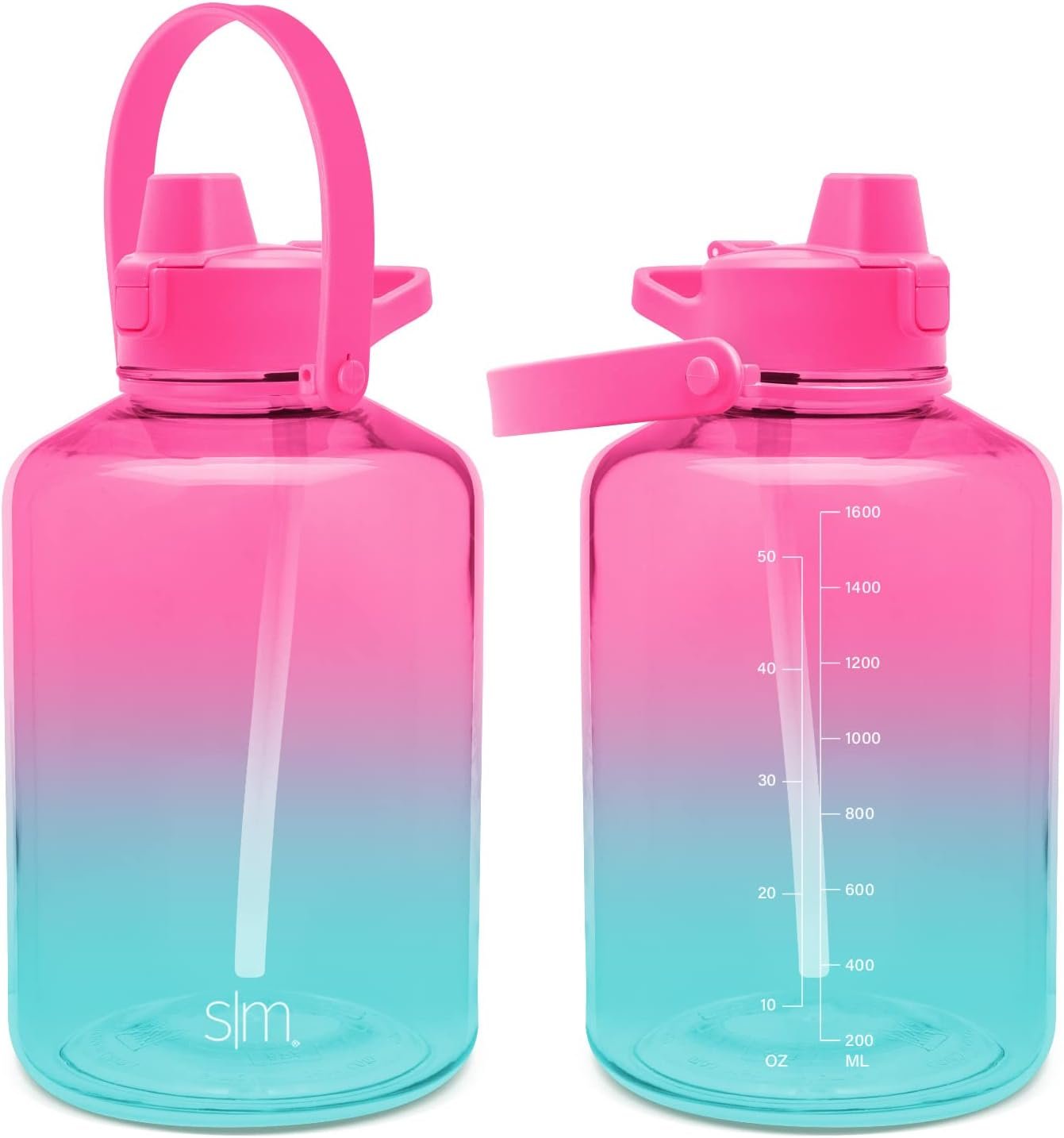 Simple Modern Half Gallon Water Bottle with Straw Lid | 64oz, Ombré | Summit Reusable Plastic Water Bottle | Motivational Markers, Push-Button Flip Straw Lid | Made Without BPA | Sorbet
