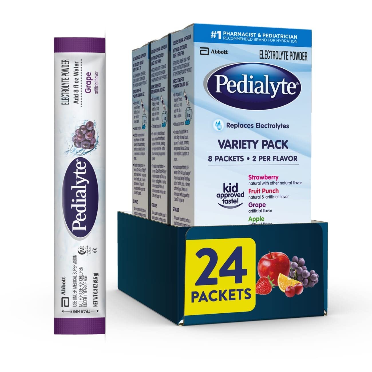 Pedialyte Electrolyte Powder Packets, On-the-Go Hydration Variety Pack