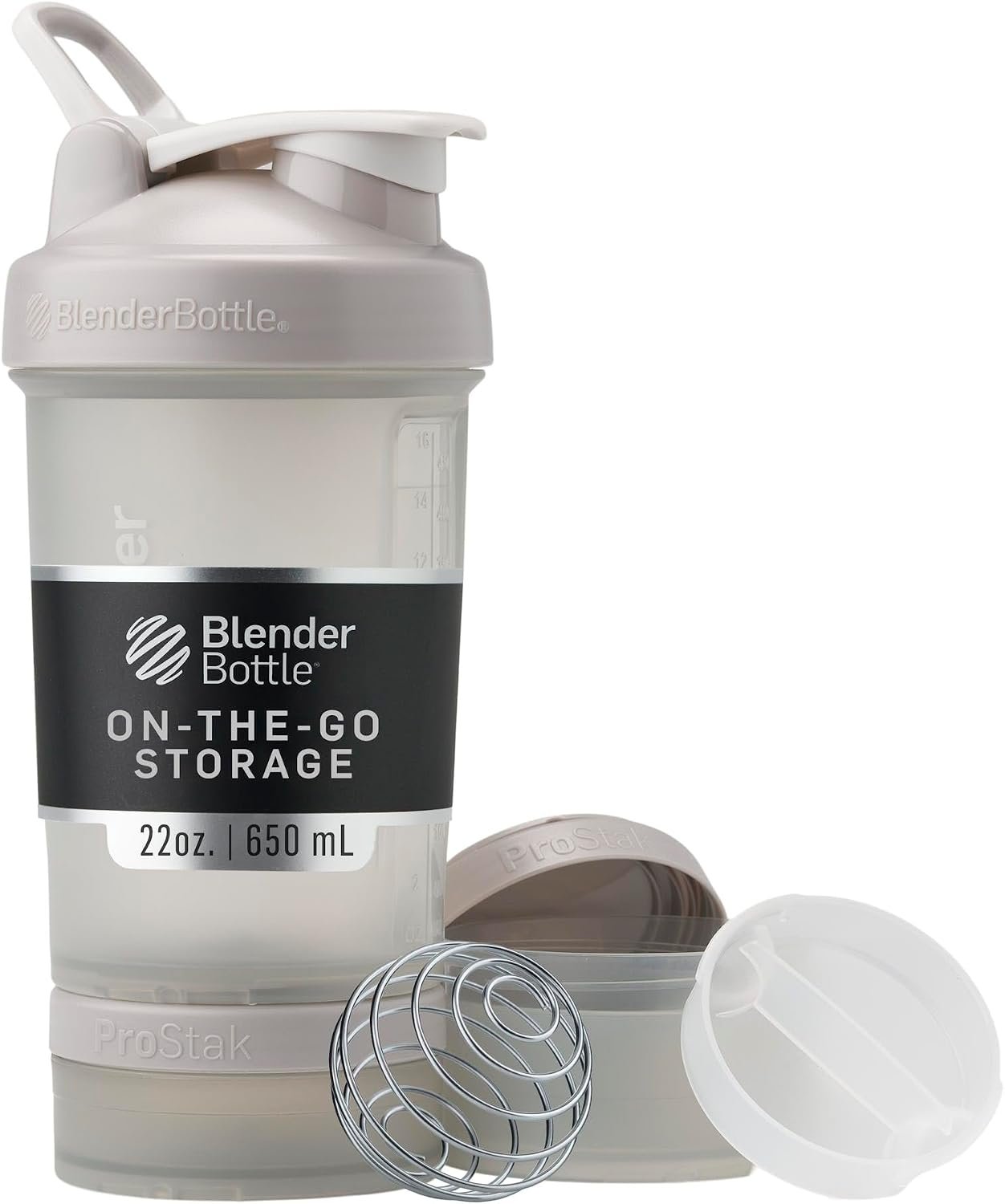 BlenderBottle ProStak Plastic Pill Organizer and Storage 22 oz Smoke Grey | Leak-Proof | Blenderball Whisk Technology | Protein Shakes | Supplements | Hydration