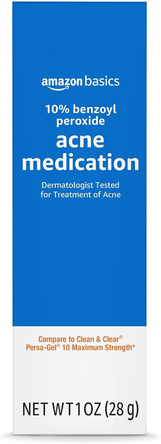 Amazon Basics 10% Benzoyl Peroxide Acne Treatment Gel, Maximum Strength, 1 Fluid Ounce | Maximum Strength