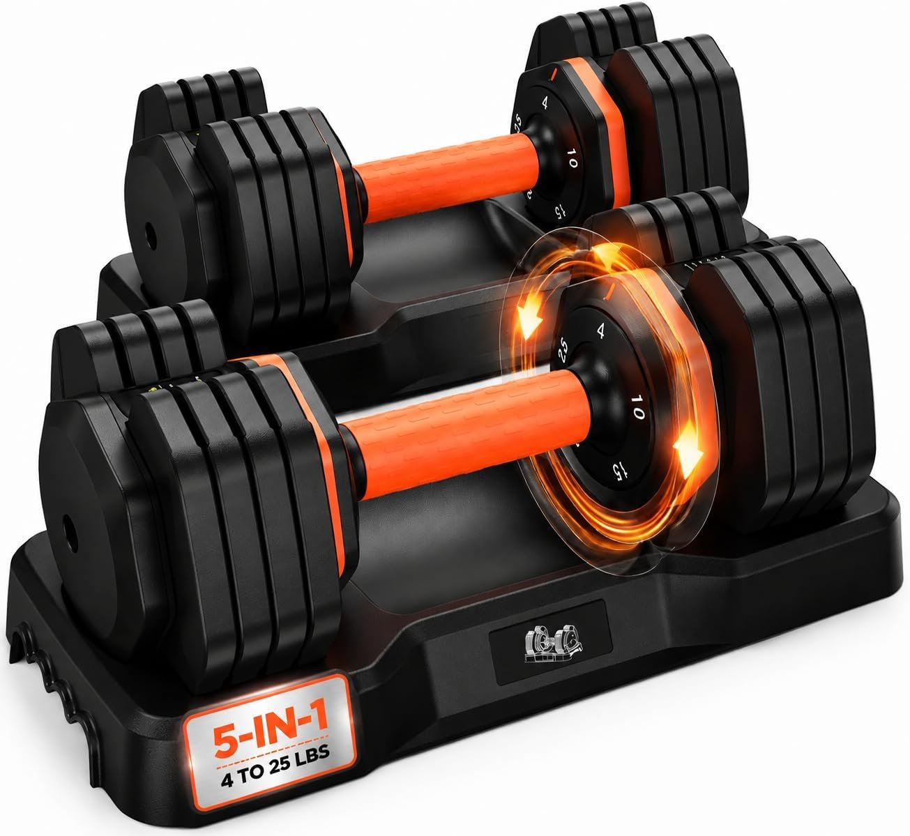 FEIERDUN DB1 QuickDial Adjustable Dumbbell Set, Adjustable Free Weights with Storage Box, 110lb/105lb/50lbs Quick Change for Drop Set, Non-Slip Handles, Weight Set For Home Gym Suit both Men and Women