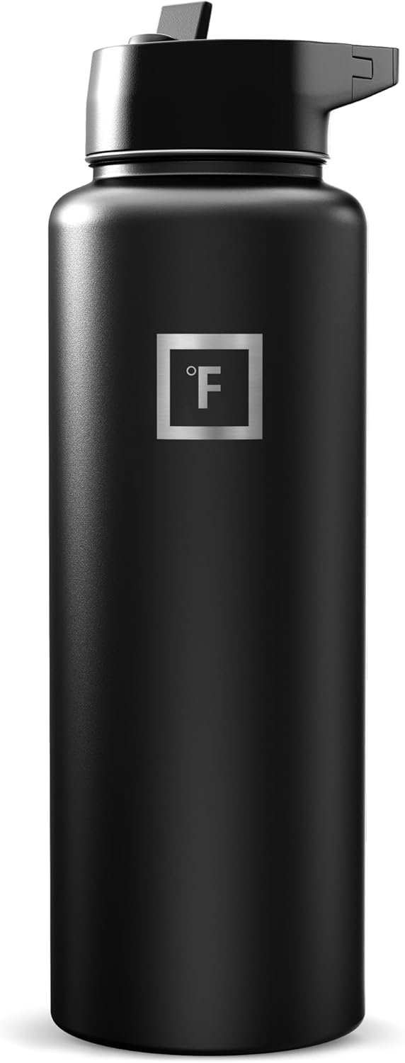 IRON °FLASK Camping & Hiking Hydration Flask with Straw, Wide Mouth Insulated Stainless Steel Sports Water Bottle – 40 oz Midnight Black | Insulated Stainless Steel Sports Water Bottle with Leakproof Straw Lid – BPA Free, Cold 24 Hrs, Sweat Free (Midnight Black)