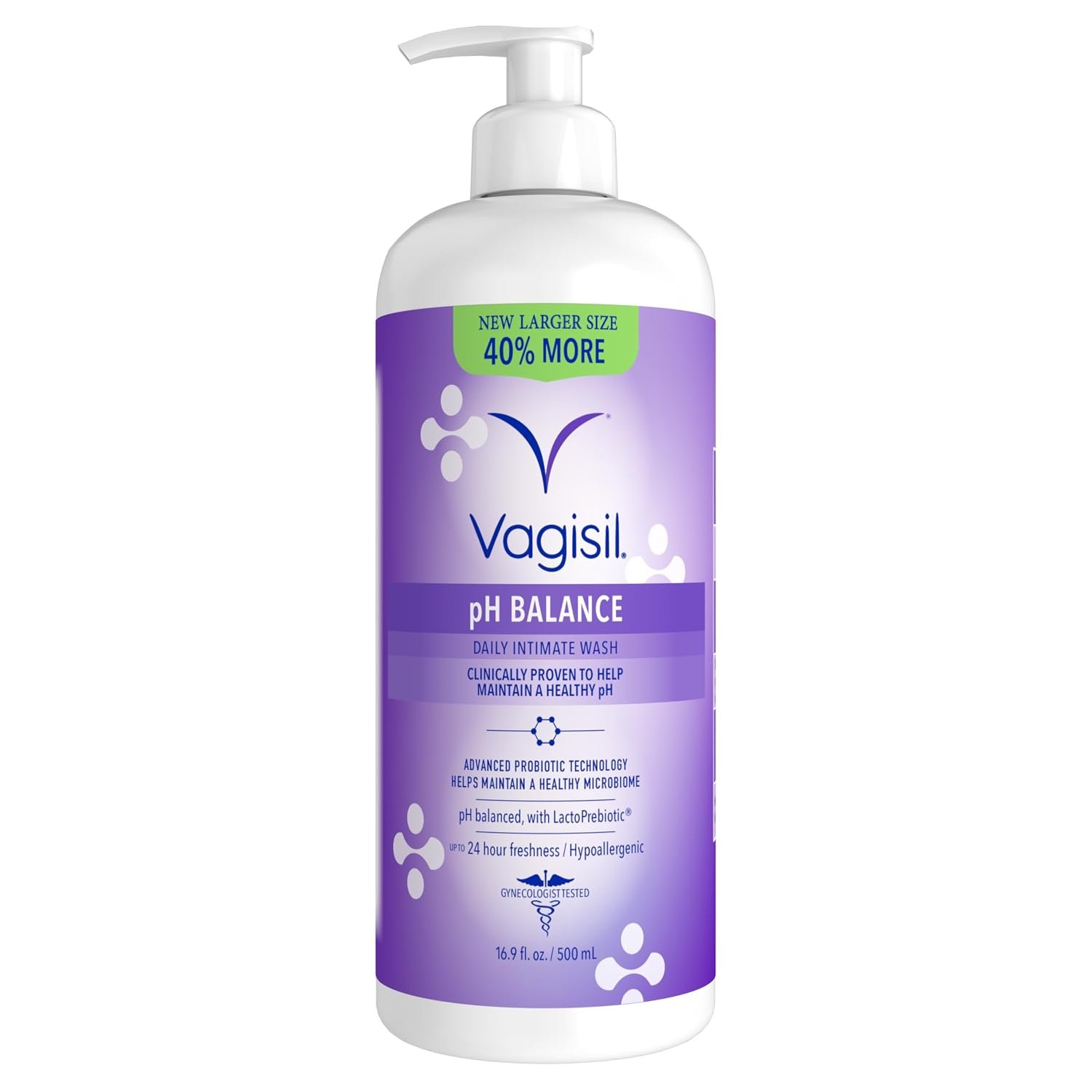 Vagisil Feminine Wash for Intimate Area Hygiene, pH Balance, Gynecologist Tested, Hypoallergenic, 16.9 oz with Pump