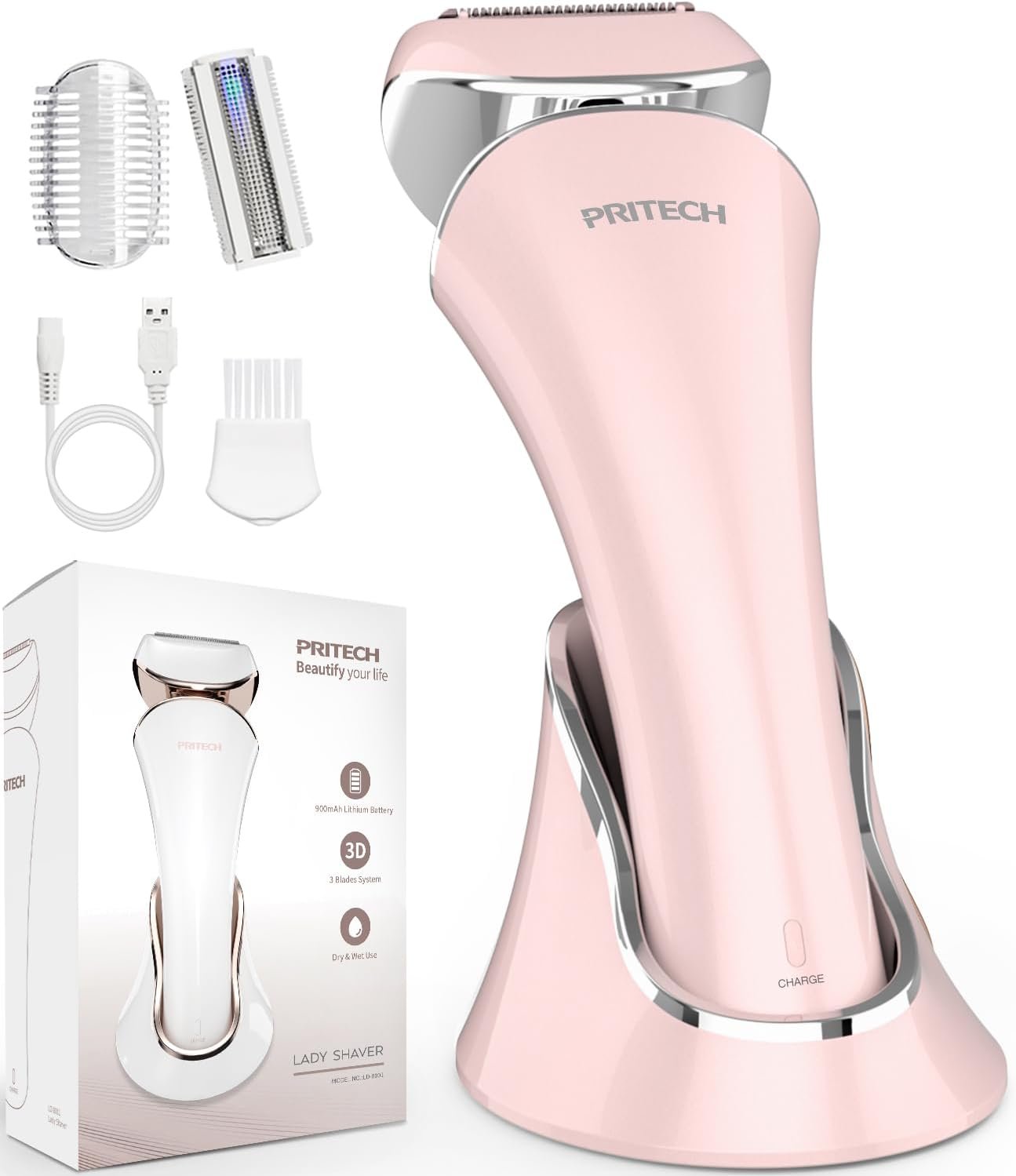 PRITECH Electric Razor for Women Wet/Dry Electric Shaver for Women Pink | Waterproof Lady Shaver for Legs Arm Underarm Bikini Public Body Razor with One Extra Foil Blad, Portable Women Bikini Trimmer