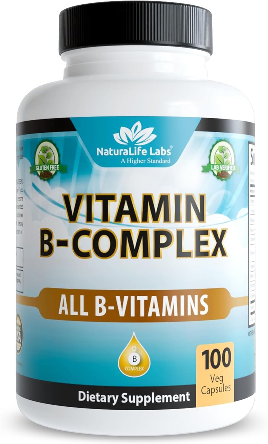 NaturaLife Labs Vitamin B Complex – All B Vitamins Including Active B2, B6, B9 & B12 (Methylcobalamin), Plus B1, B3, B5, B7 & Vitamin C – 100 Capsules