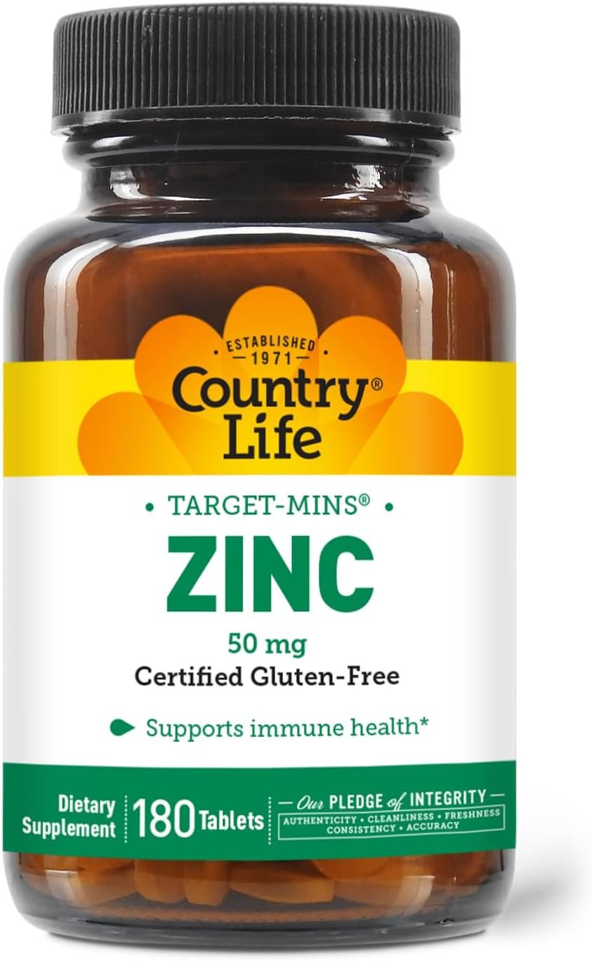 Country Life Target-Mins Zinc 50 mg 180 Tablets – Zinc Supplements for Immune Health – Zinc 50mg – Zinc Support