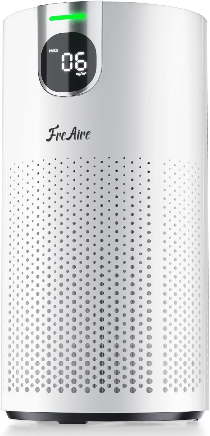 FreAire Air Purifiers for Home Large Room Covers up to 1800Ft², VisionAir 20dB Sleep Mode for Bedroom, with Real-Time AQI & PM2.5 Display,360°Intake&Outlet Air Cleaner Pet-Friendly HEPA,HAP606,White