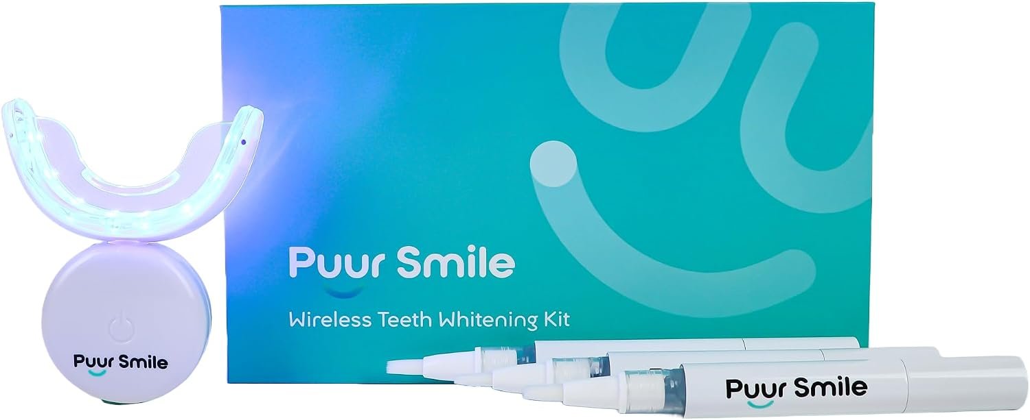 Puur Smile Teeth Whitening Kit – LED Light & Whitening Gel with Remineralization Syringes – Professional-Grade Whitening for Sensitive Teeth – Removes Stains from Coffee, Wine, & Smoking