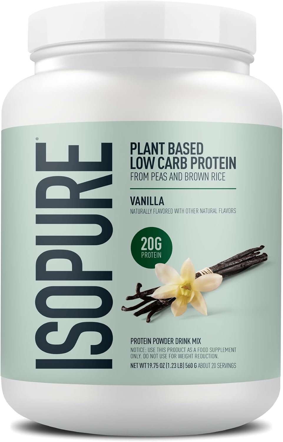 Isopure Plant-Based Protein Powder – 20g Organic Pea and Rice Protein with a Complete Amino Acid Profile – Supports Muscle Recovery & Lean Nutrition, Vanilla, 20 Servings