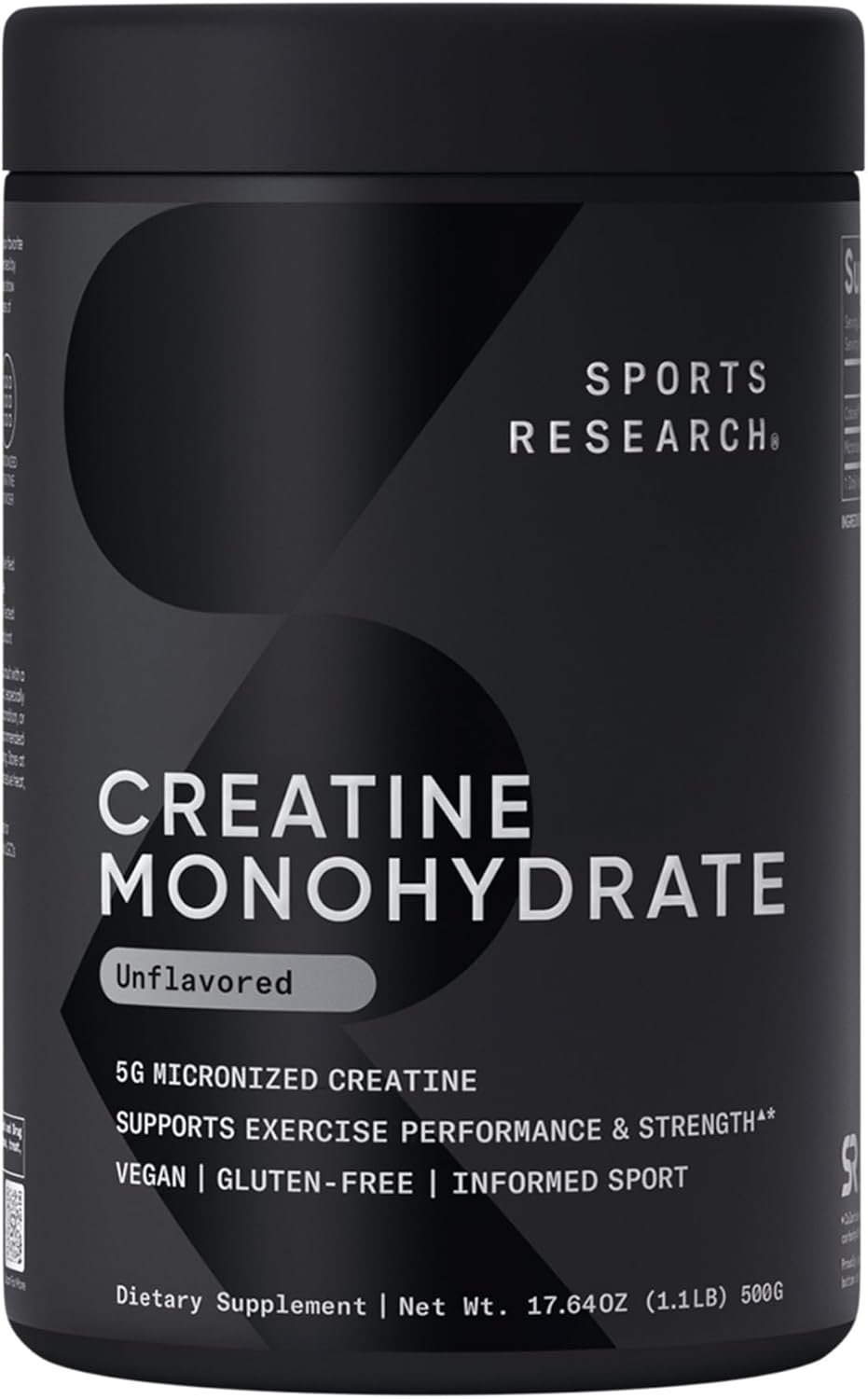 Sports Research® Creatine Monohydrate Powder 5g, Unflavored (100 Servings) | Micronized Creatine Supporting Lean Muscle, Performance & Workout Recovery | Informed Sport, Non-GMO, Gluten-Free
