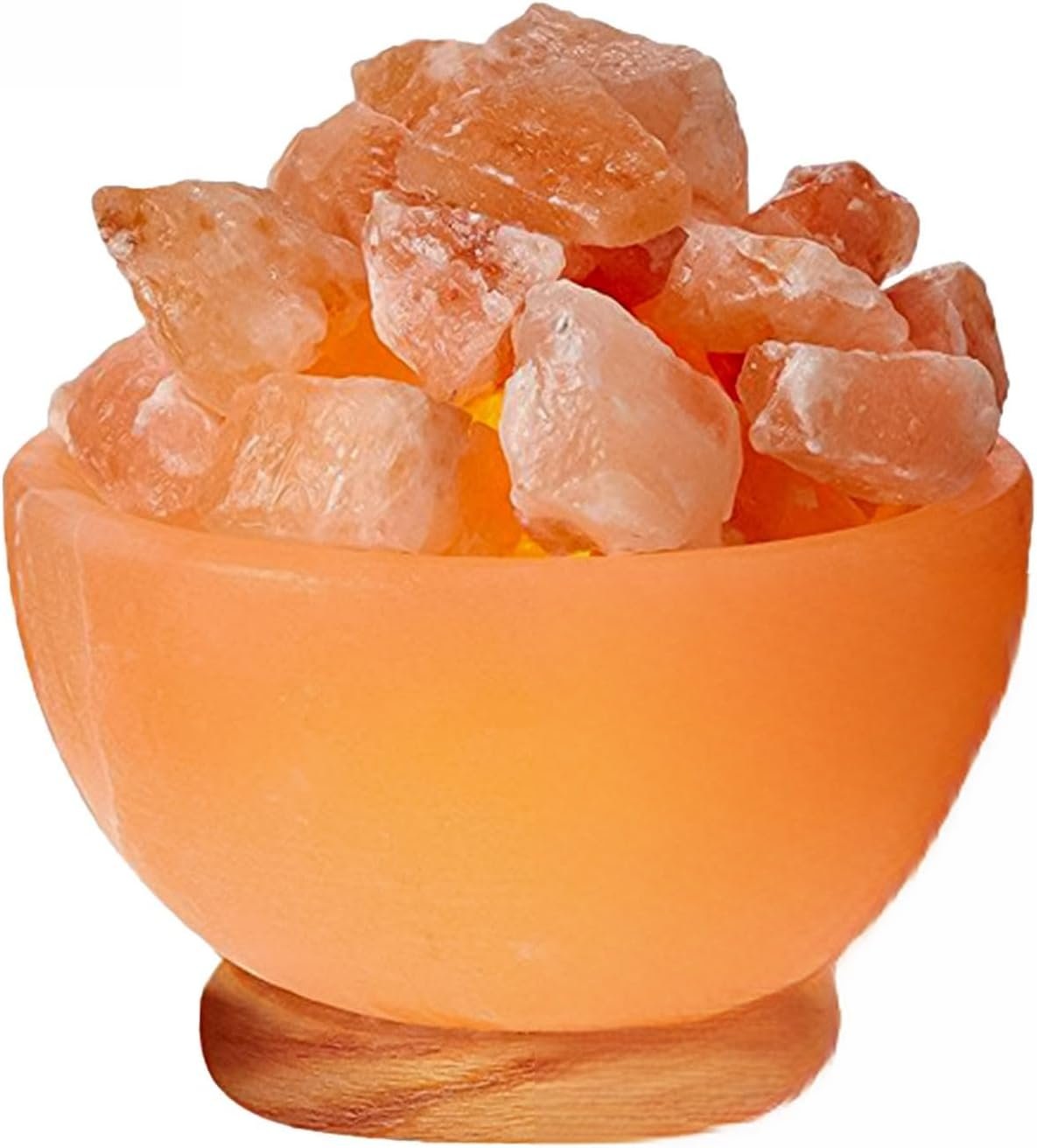 Himalayan Glow Massage Bowl Lamp with Natural Salt Crystal Chunks, Dimmer Cord with Classic Wood Base – Natural Crystal Salt Lamp with Mood Lightening and Night Light