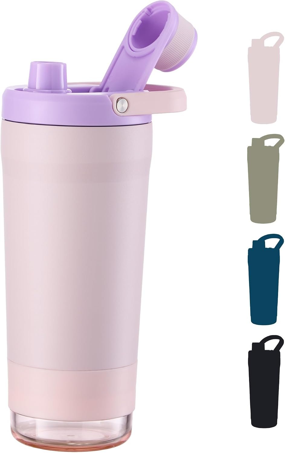 Fijinhom 24 oz Insulated Shaker Bottle with Portable Powder Container. | Leak-Proof Protein Shaker Bottle, 304 Stainless Steel Insulated Water Bottle with Removable Mixer, Measurement Marks, Pink