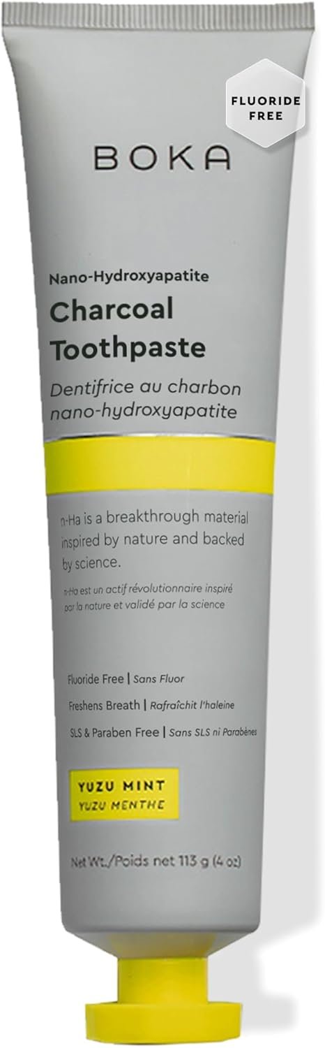 Boka Toothpaste – Fluoride Free Toothpaste, Nano Hydroxyapatite Toothpaste | Appropriate for Sensitive Teeth – Adult Oral Care – Charcoal Yuzu Mint – 4 Oz, 1PK