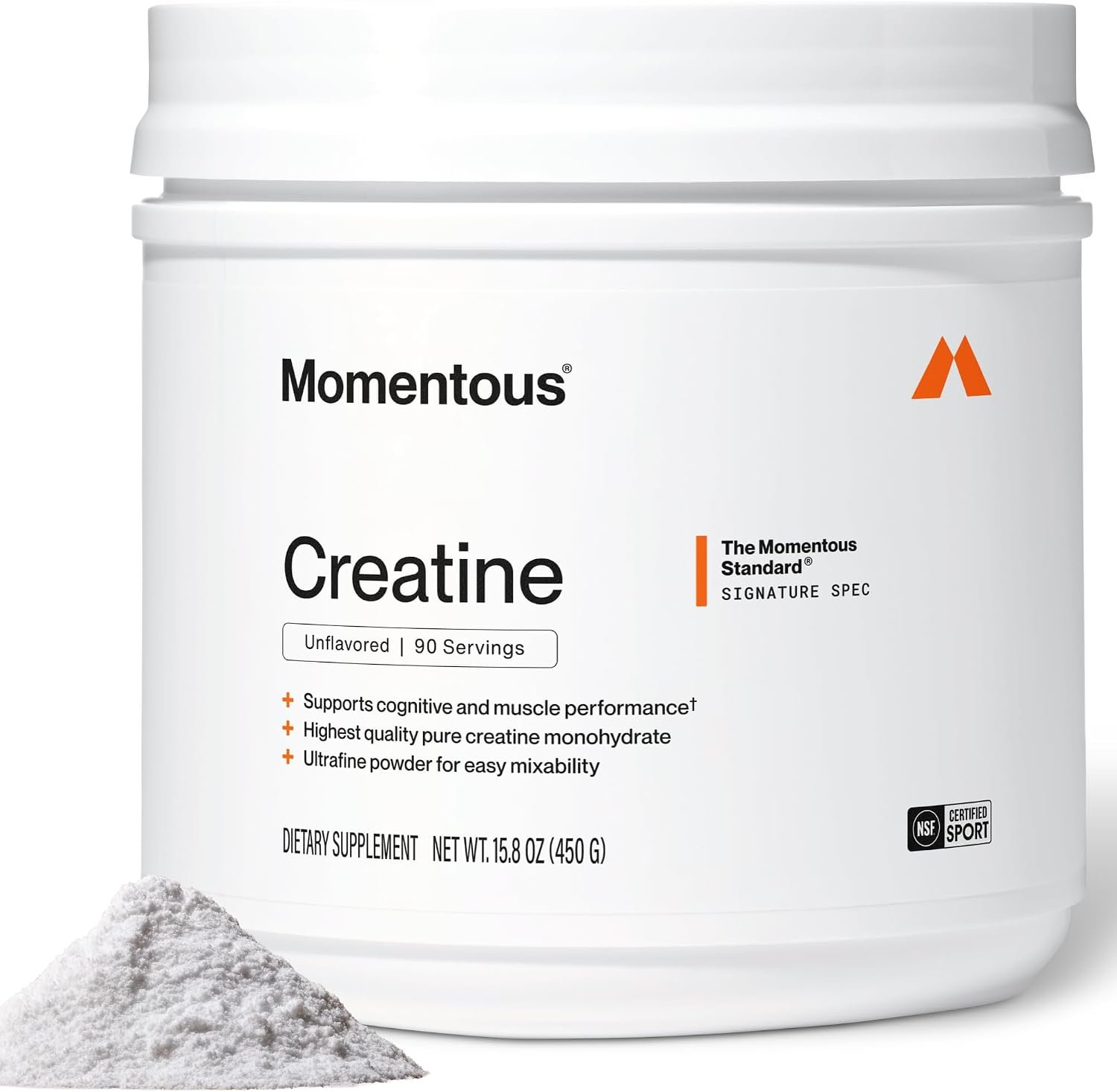 Momentous Creatine Monohydrate Powder – Creatine Powder – Supports Strength, Lean Muscle, & Recovery for Men & Women – NSF Certified for Sport – 5 g per Serving – 90 Servings