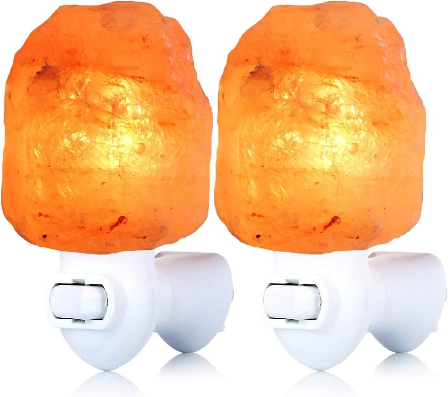 pursalt Himalayan Salt Lamp Night Light Plug-in, Pink Crystal Rock, 2-Pack | Certificated 360° Rotatable Wall Plug, Extra 4 Replacement Bulbs Included, Hand-Crafted Natural Rock Salt, Warm Amber Glow