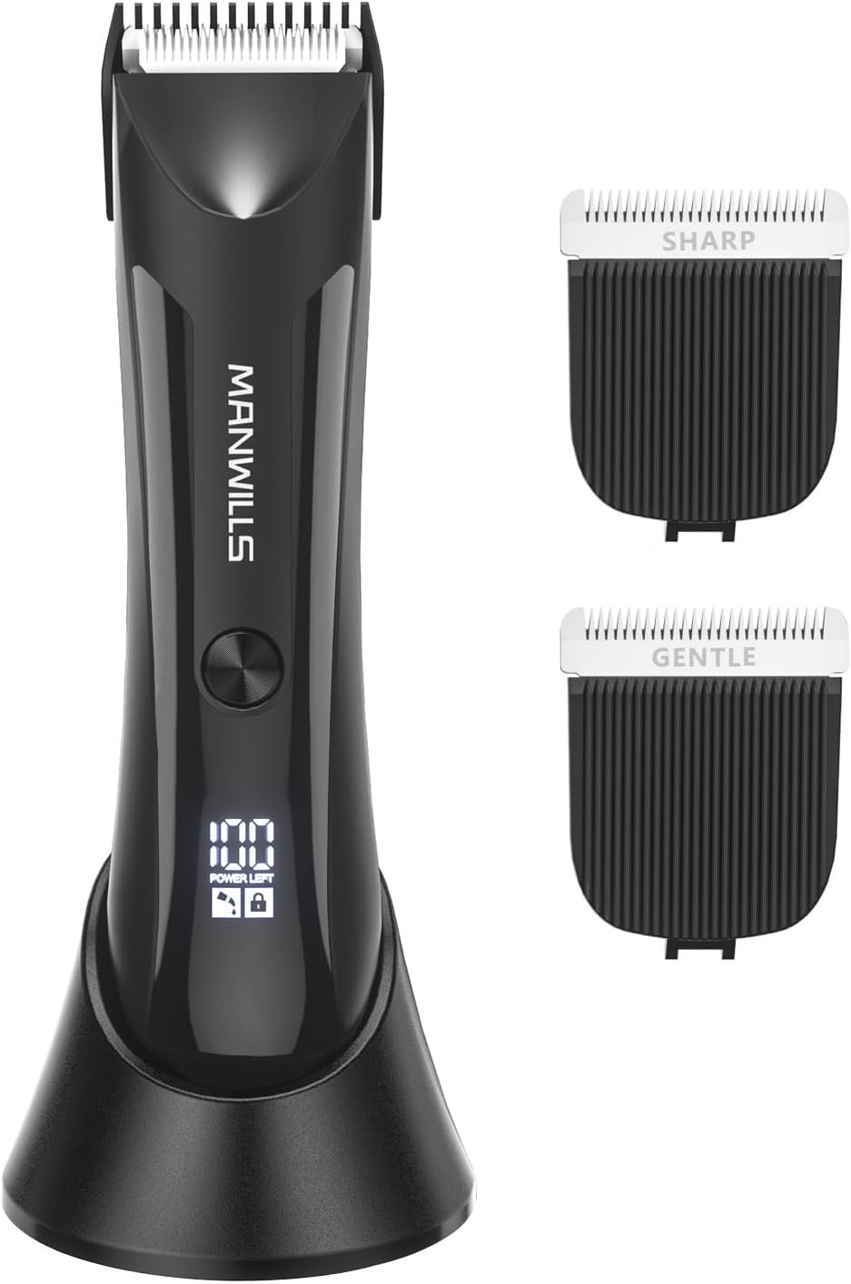 Body Hair Trimmer Men – Ball Trimmer Men, 2 Replaceable Ceramic Blades, Waterproof Pubic Trimmer with Charging Dock, Rechargeable, 7000RPM