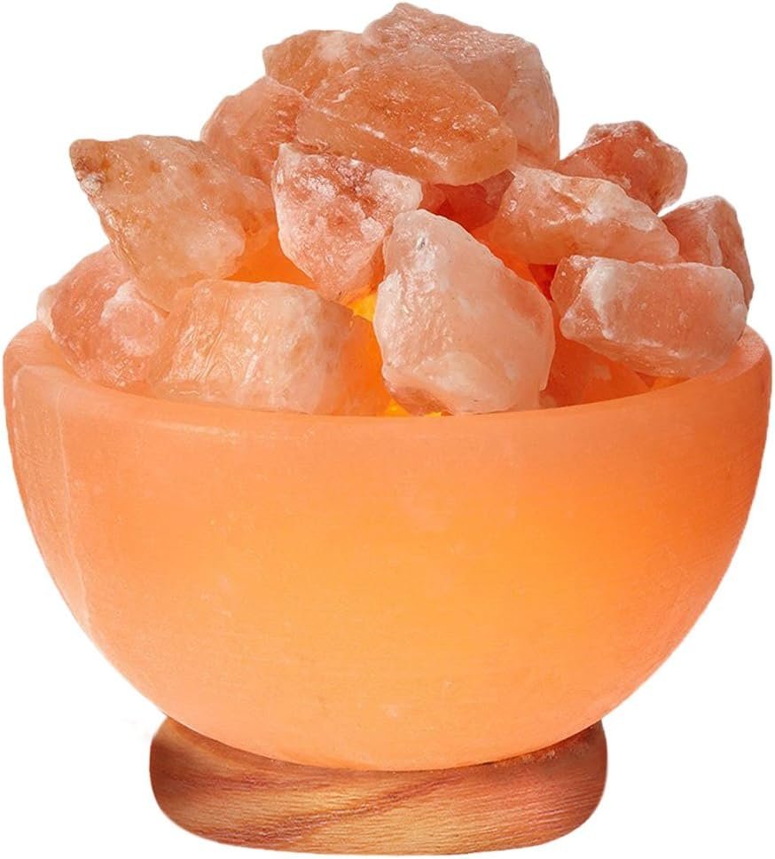 Himalayan Glow 1326 Natural Pink Salt Bowl Night Lamp with Crystal Salt Chunks