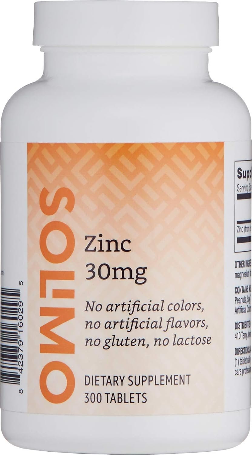 Amazon Brand – Solimo Zinc 30mg, Unflavored, 300 Tablets, Ten Month Supply