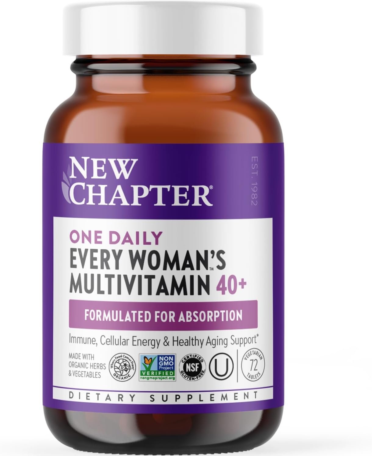 New Chapter Every Woman’s One Daily 40+ – Multivitamin for Women – Supports Immune, Bone, Hormone & Cellular Energy Health* – Non-GMO, Gluten Free, Dairy Free, Vegetarian & Kosher – 72 Tablets