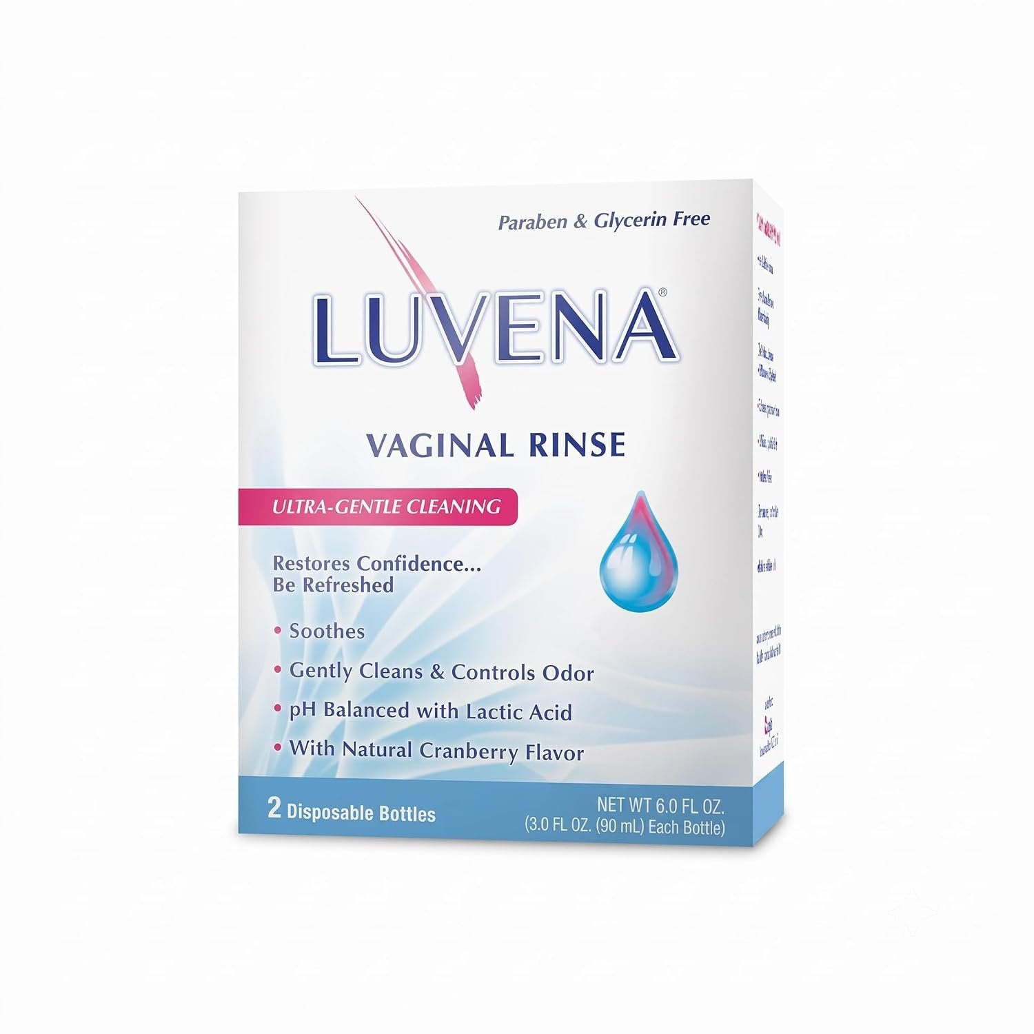 LUVENA Feminine Rinse Gentle Daily Intimate Cleanse 3 oz Bottles 2 Pack | pH balanced internal wash, paraben and glycerin free with natural ingredients for odor control and lasting freshness