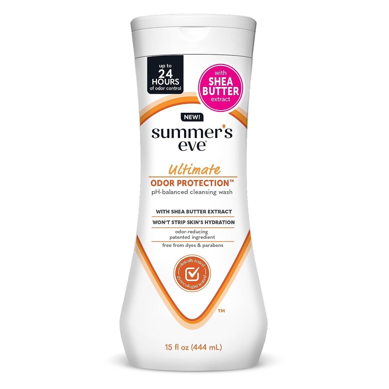 Summer’s Eve Feminine Wash, Ultimate Odor Protection, Shea Butter, 15 Fl Oz | Up to 24 Hour Vaginal Odor Control, pH Balanced Formula, Clinically & Gynecologist Tested Intimate Body Wash, Light & Fruity