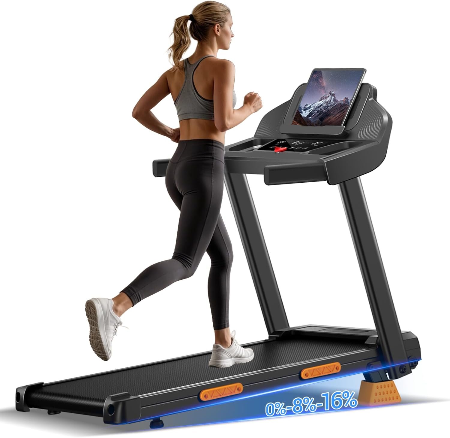 16% Treadmills for Home, Foldable Treadmill with Incline, Portable Treadmill with Three Screen, 12 Preset Programs, 400LBS