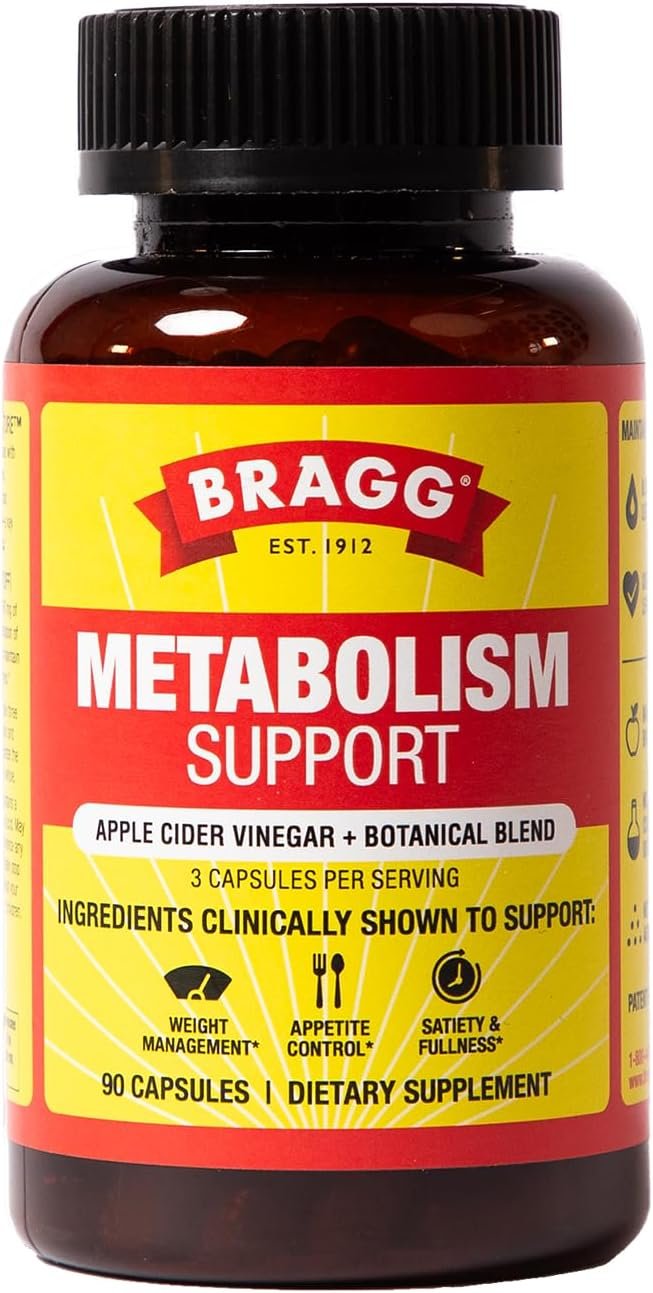 Bragg Metabolism Support Apple Cider Vinegar Capsules – 90 Capsules | Made with Botanical Blend – Increased GLP-1 Support for Weight Management, Appetite Control, and Fullness