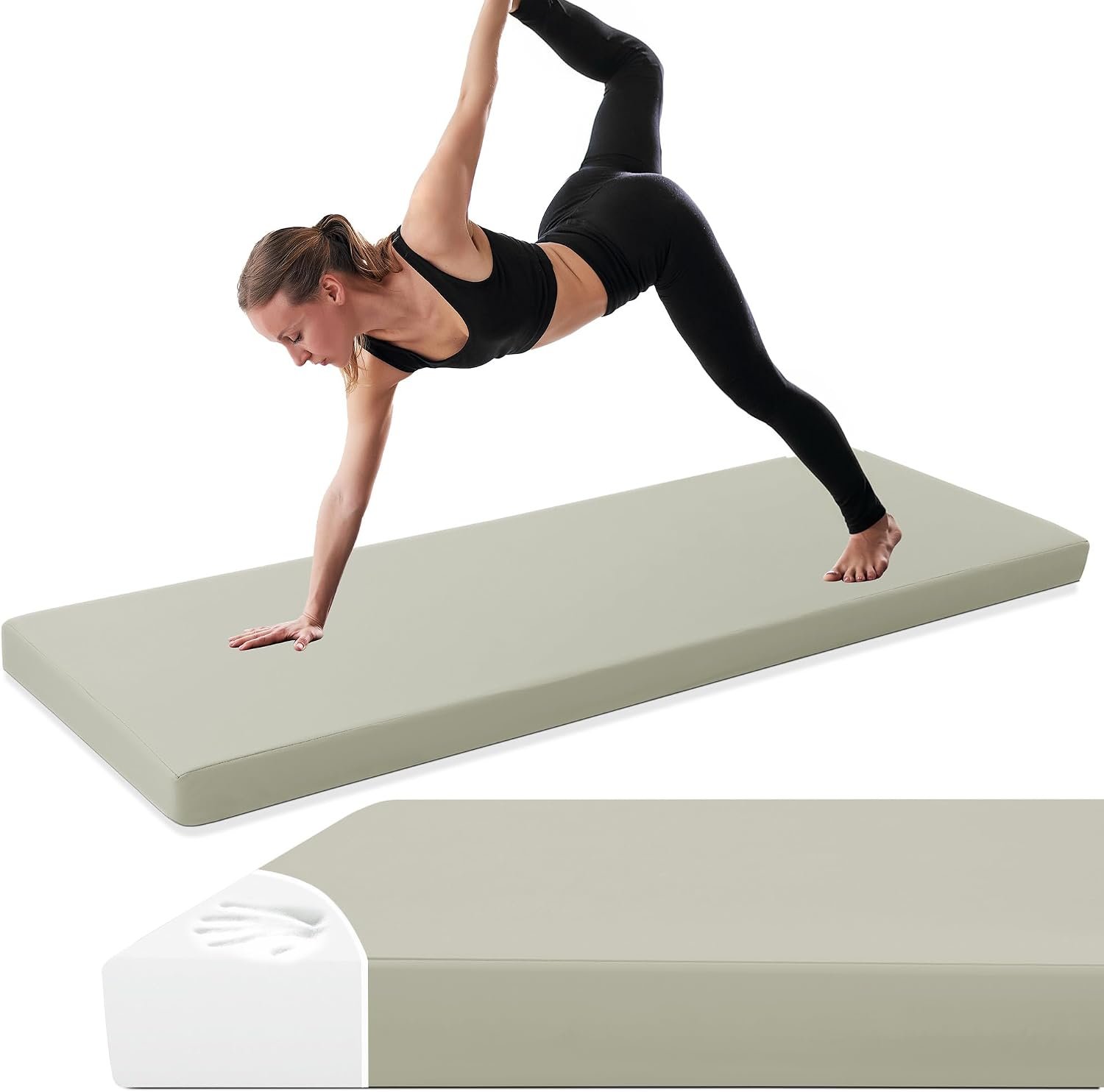 MABOZOO 3-Inch Thick Yoga Mat, 68″x24″ Extra Thick PU Leather Exercise Mat, High-Density Foam Gymnastics Cushion for Yoga, Fitness, Pilates, Stretching