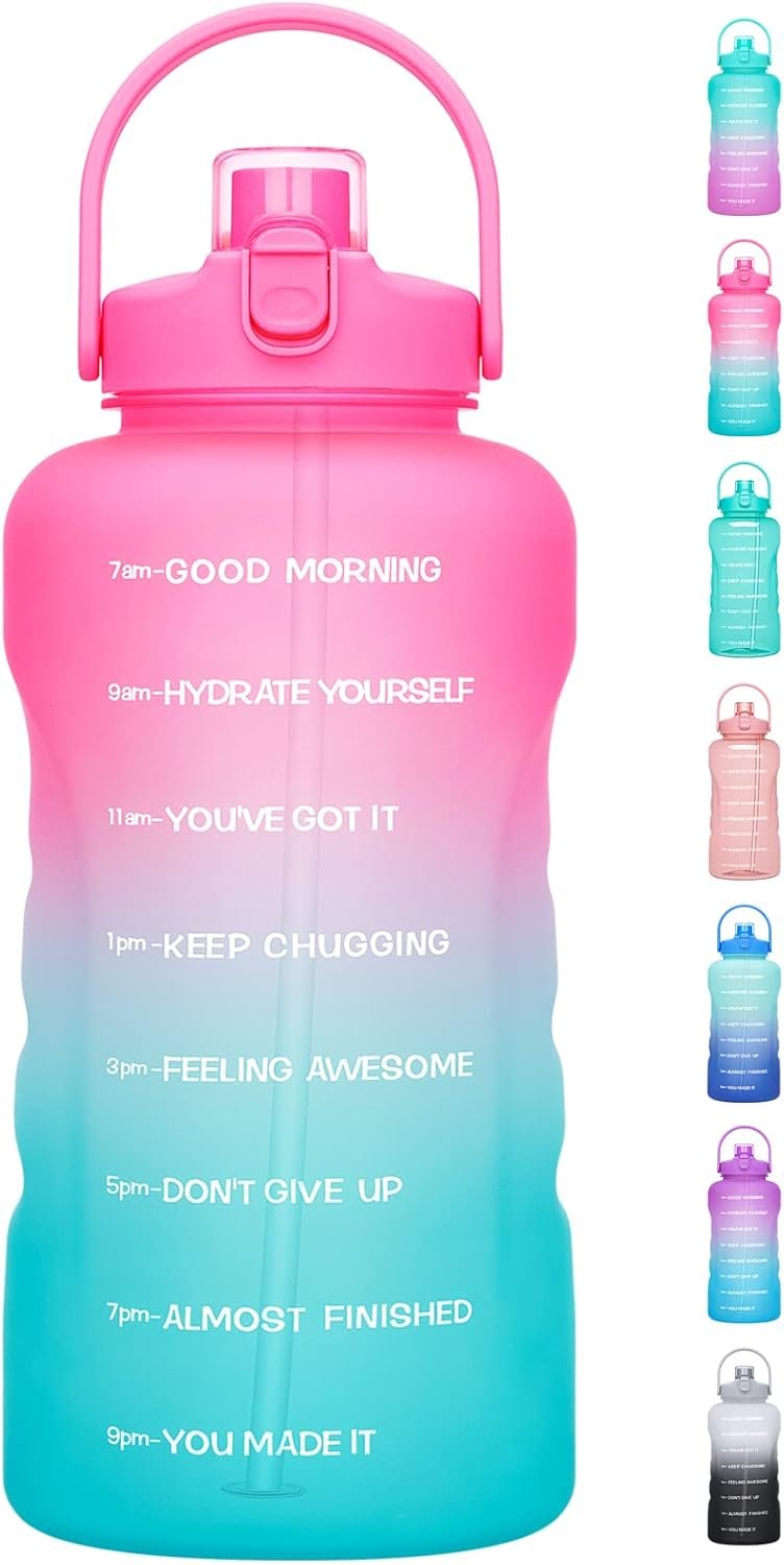 HydroPal 1 Gallon Water Bottles with Straw, 128 oz Water Bottle BPA Free Innovative 2-IN-1 Lid Gym Bottle with Times to Drink Motivational, Large for Sports Fitness Camping Water Jug （13.8X5.5 inch）