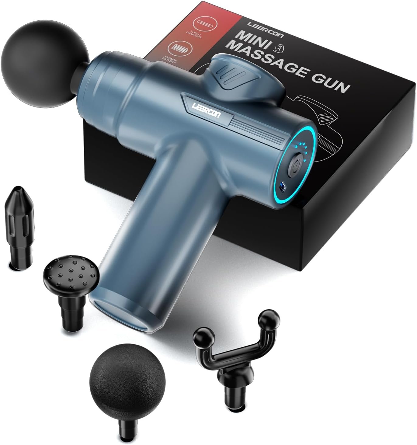 LEERCON Massage Gun Deep Tissue Handheld Muscle Massager for Pain Relief | Electric Massager Gun with 6 Speeds and 4 Heads Small Massage Gun for Athletes, Ideal Gift for Men Women Dad Mom Blue