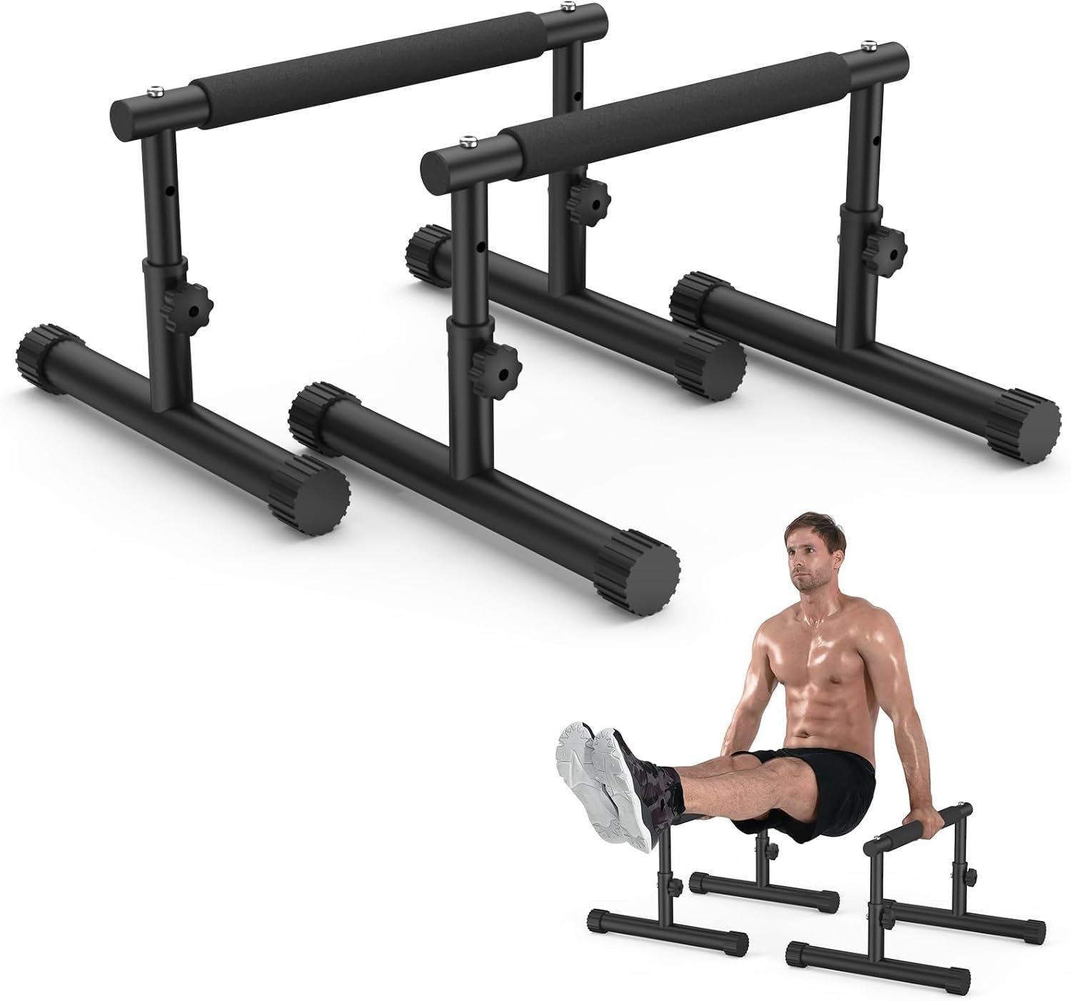Push Up Bars, Adjustable 7.5–10.6 Inch Parallettes Bars for Calisthenics | Heavy Duty 660 LBS Parallel Dip Bars with Foam Handles & Non-Slip Rubber Feet, No Wobble Handstand L-Sit Stands for Home Gym