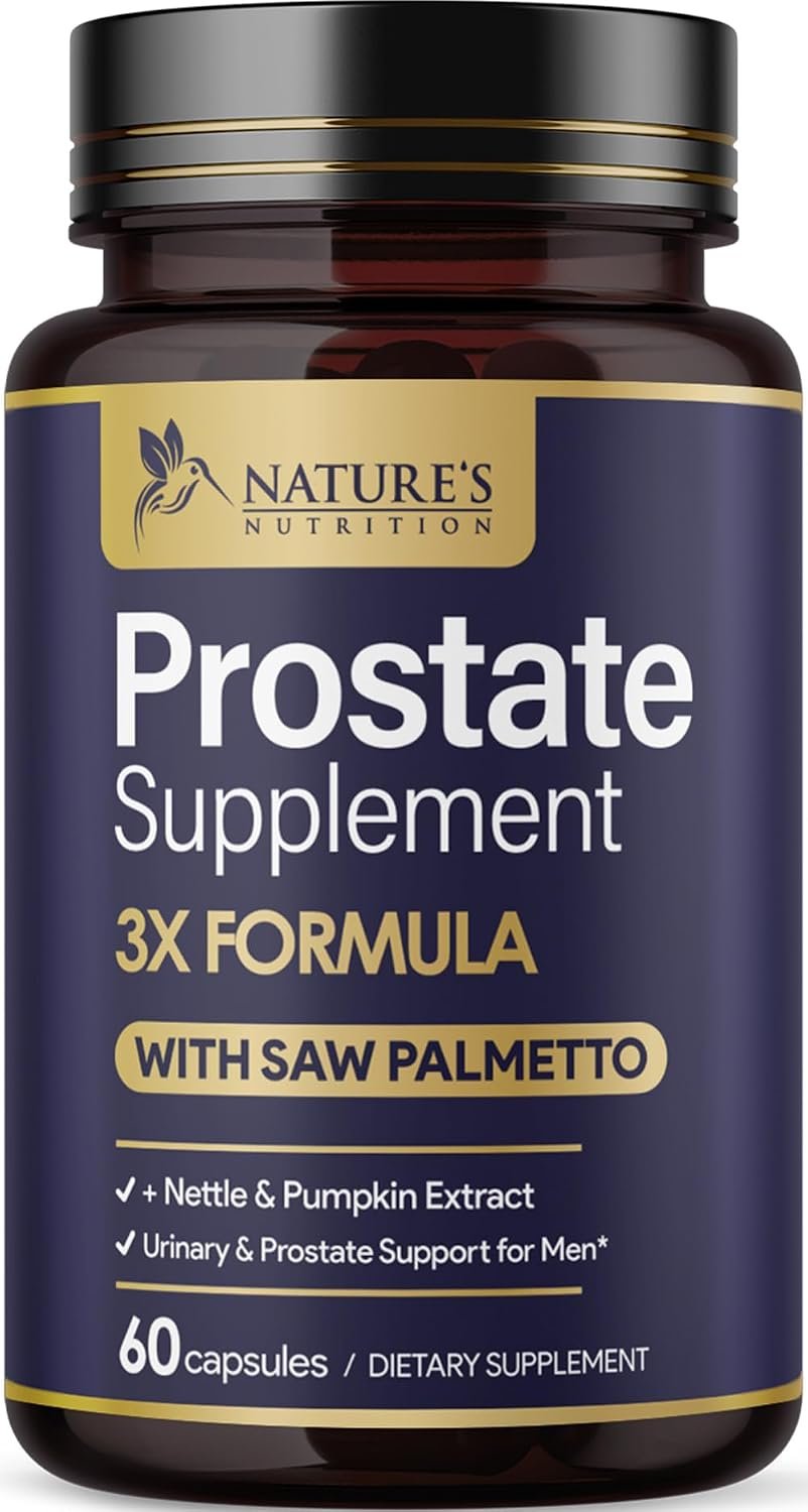 Prostate Health Supplements for Men – 3X Strength with Saw Palmetto Blend Stinging Nettle Root & Pumpkin Seed Support Complex – Supports Bathroom Trips Prostate & Urinary Health – 60 Capsules