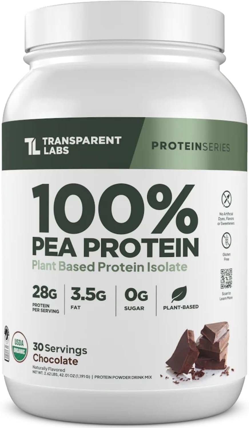 Transparent Labs 100% Pea Protein Powder – 28g Organic Plant Protein per Serving, Clean Pea Isolate Powder, USDA Organic, Vegan, Gluten-Free, Sugar-Free, Non-GMO – 30 Servings, Chocolate