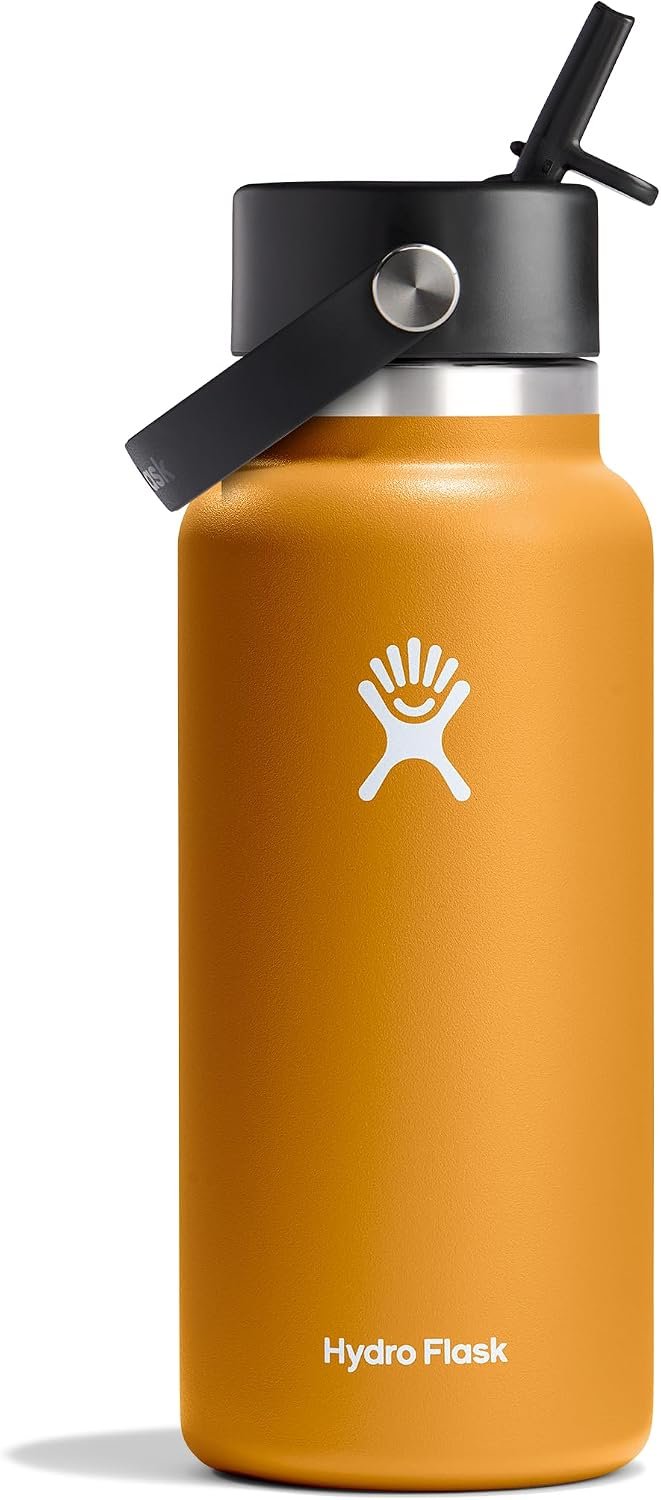 Hydro Flask Water Bottle – Insulated Stainless Steel – Wide Straw Lid, Non Spill, Leakproof in 32 Oz Fossil Brown
