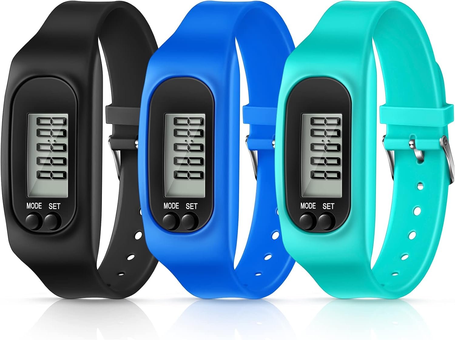 3 Pcs Walking Running Pedometer Tracker Watch | for Walking Steps and Miles, Silicone Fitness Tracker Watch, for Men Women, Step Counter Bracelet, Calorie Counter