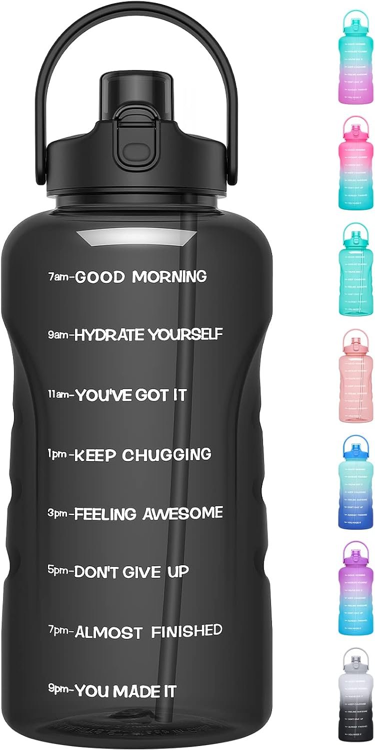 HydroPal 1 Gallon Water Bottles with Straw, 128 oz Water Bottle BPA Free Innovative 2-IN-1 Lid Gym Bottle with Times to Drink Motivational, Large for Sports Fitness Camping Water Jug （13.8X5.5 inch）