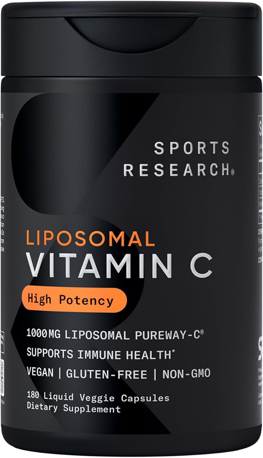 Sports Research® Liposomal Vitamin C 1000mg, 180 Liquid Capsules | Antioxidant Activity & Immune Support – Enhanced Absorption – Non-GMO Verified & Gluten Free – Ascorbic Acid Vitamin C