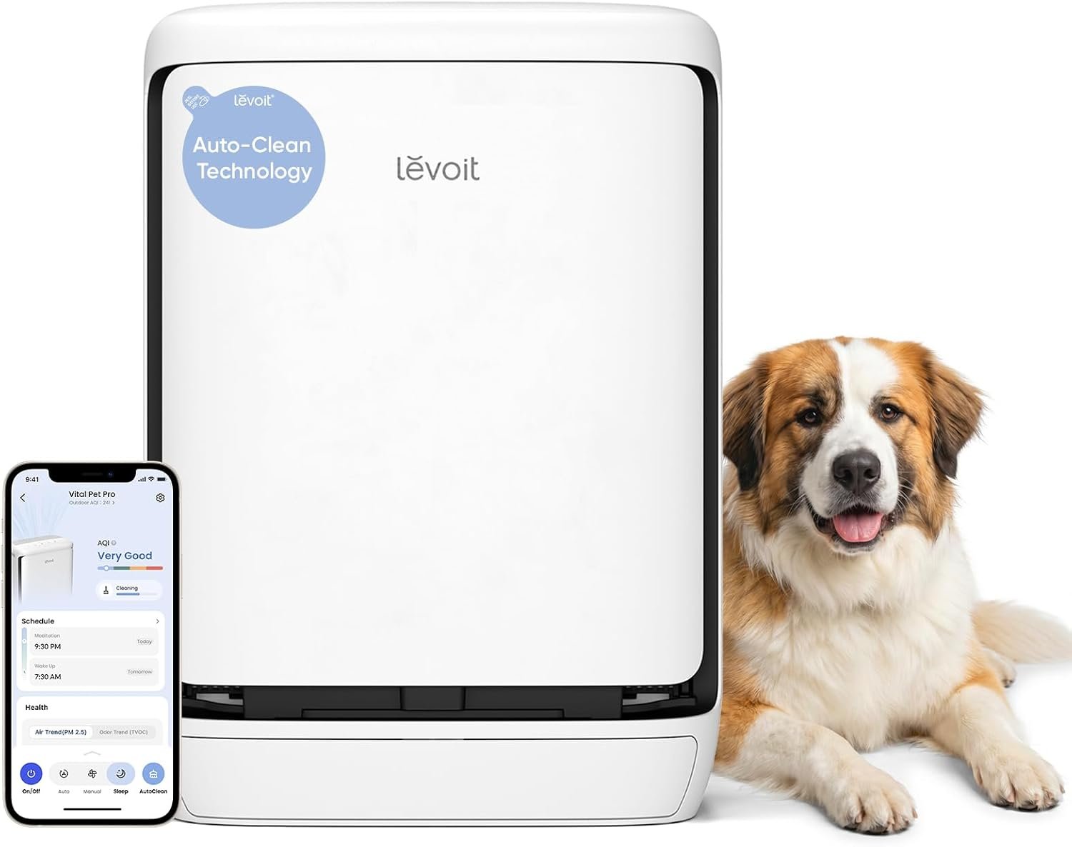 LEVOIT Air Purifier for Home Pets Large Room, Vital Pet Pro, White | Auto-Clean Pre-filter&Dual Sensors for Floating Pet Hair & Allergens, High-Carbon Filter for Dander & Odor, Smart APP Control