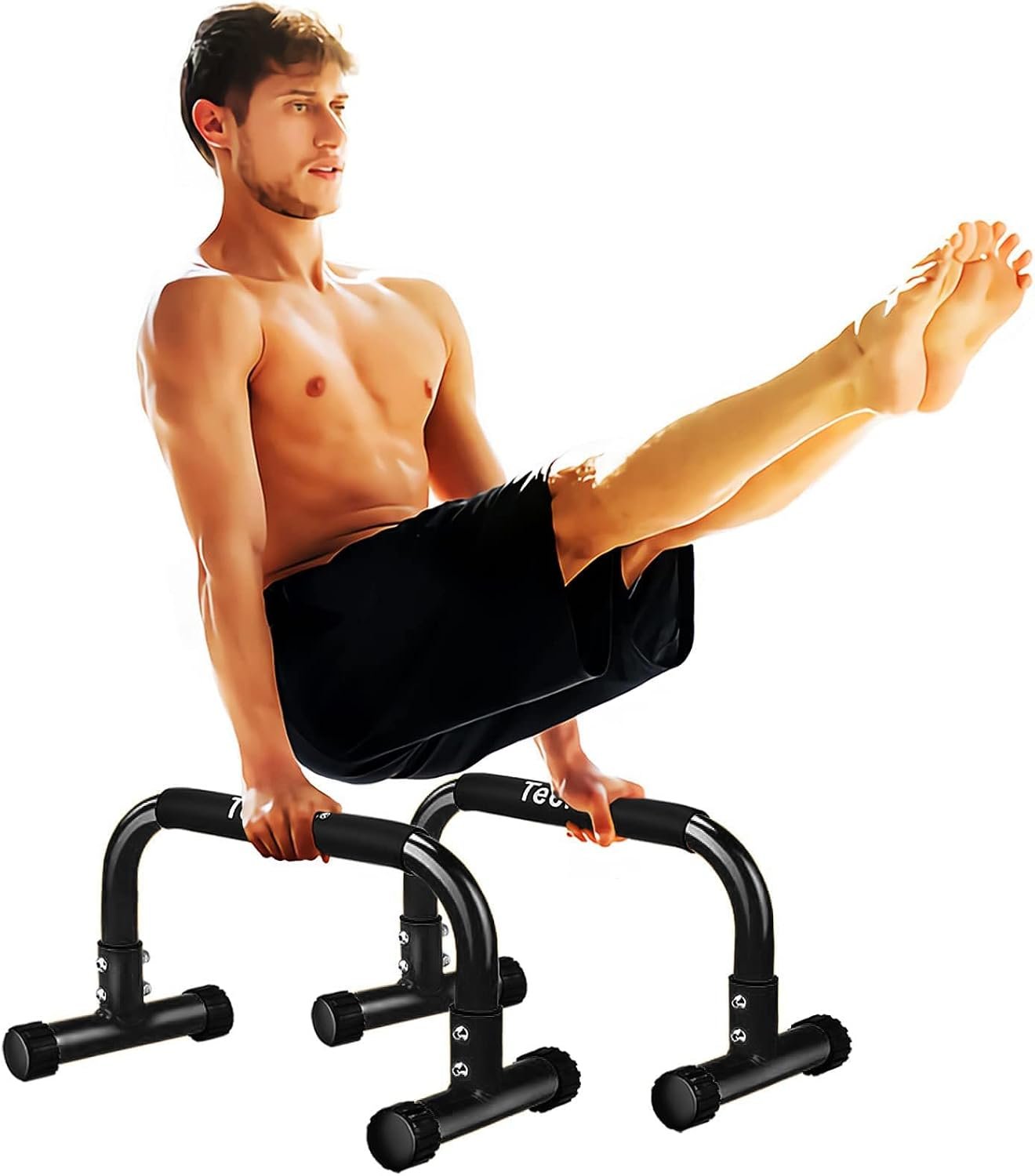 Teclor Push Up Bar, Parallettes Bars For L-sit & Dip, Heavy-Duty No Wobbling Parallel Bars Stand For Handstands, Full Planche, Calisthenics, 9.5in High Workout Stands for Home Fitness Training