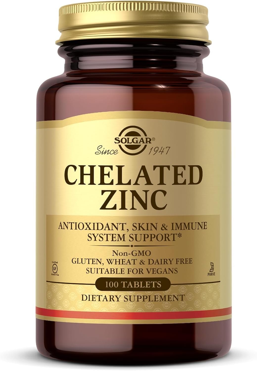 Solgar Chelated Zinc, 100 Tablets – Zinc for Healthy Skin – Supports Cell Growth & DNA Formation – Exerts Antioxidant Activity – Supports A Healthy Immune System – Non GMO, Gluten Free – 100 Servings