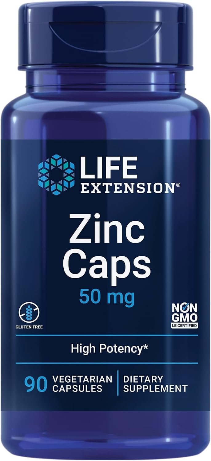 Life Extension Zinc Caps, zinc 50 mg, zinc Citrate, Support The Body’s Immune defenses, Ultra-absorbable, Vegetarian, Non-GMO, Gluten-Free, 90 Vegetarian Capsules