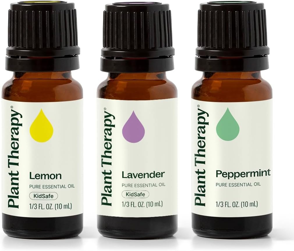 Plant Therapy Lemon, Lavender and Peppermint Essential Oil Set 10 mL (1/3 oz) 100% Pure, Undiluted, Therapeutic Grade