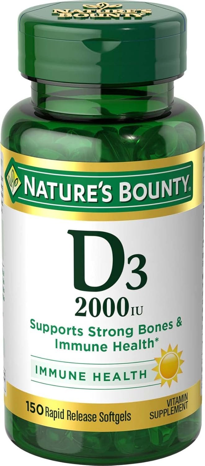 Nature’s Bounty Vitamin D, Supports Immune Health & Bone Health, 2000IU Vitamin D3, 150 Softgels