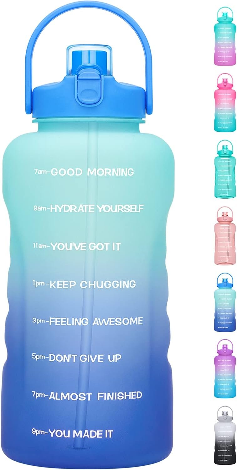 HydroPal 1 Gallon Water Bottles with Straw, 128 oz Water Bottle BPA Free Innovative 2-IN-1 Lid Gym Bottle with Times to Drink Motivational, Large for Sports Fitness Camping Water Jug （13.8X5.5 inch）