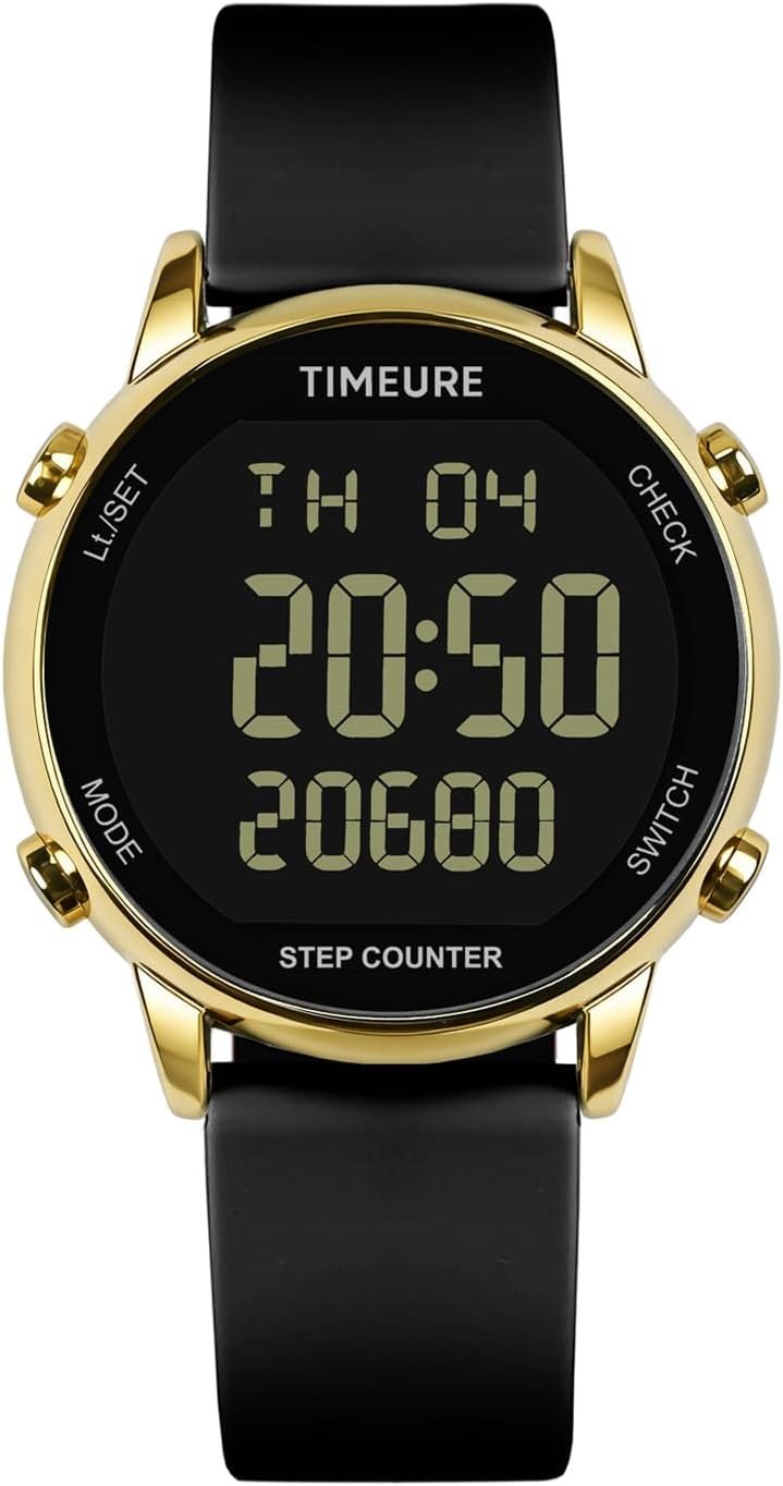 TIMEURE Pedometer Watch for Women Step Counter for Walking No App TU-2509 | No app or charging required; tracks steps, calories and distance with a large display, 30M water resistance and silicone band