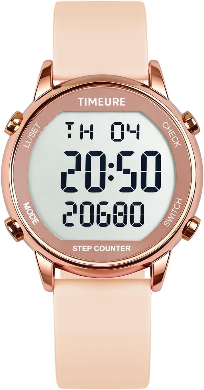 TIMEURE Pedometer Watch for Women Step Counter for Walking No App TU-2509 | No app or charging required; tracks steps, calories and distance with a large display, 30M water resistance and silicone band