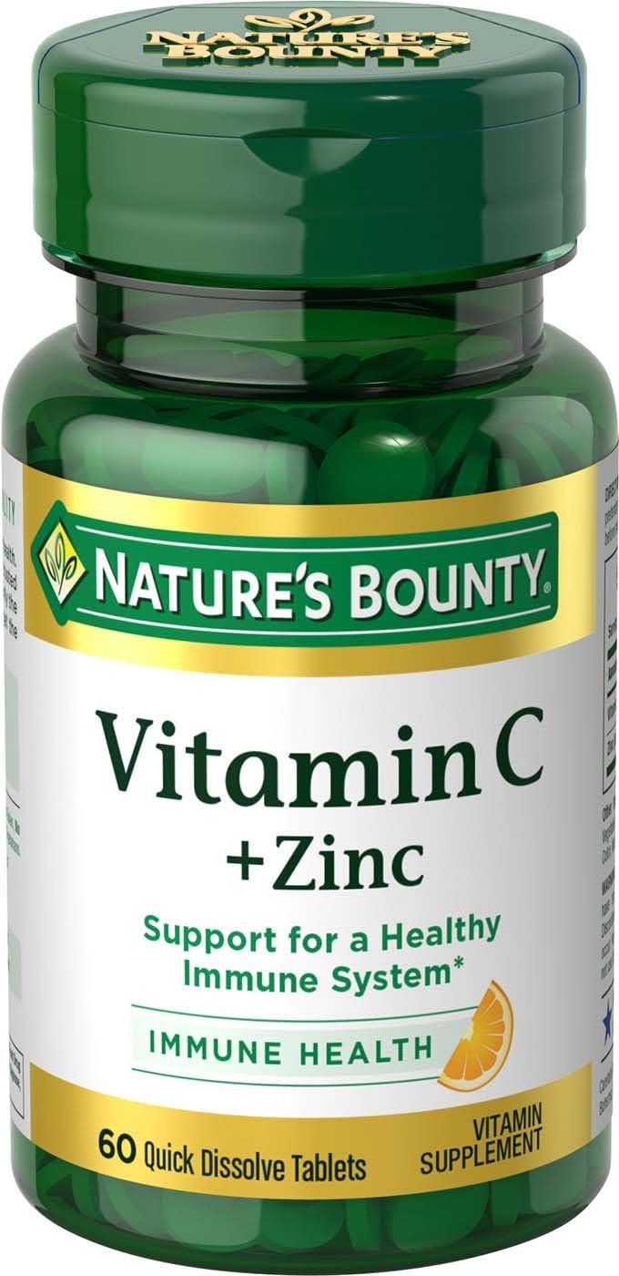 Nature’s Bounty Vitamin C + Zinc, Vitamin Supplement, Supports Immune Health, 60 mg, 60 Tablets