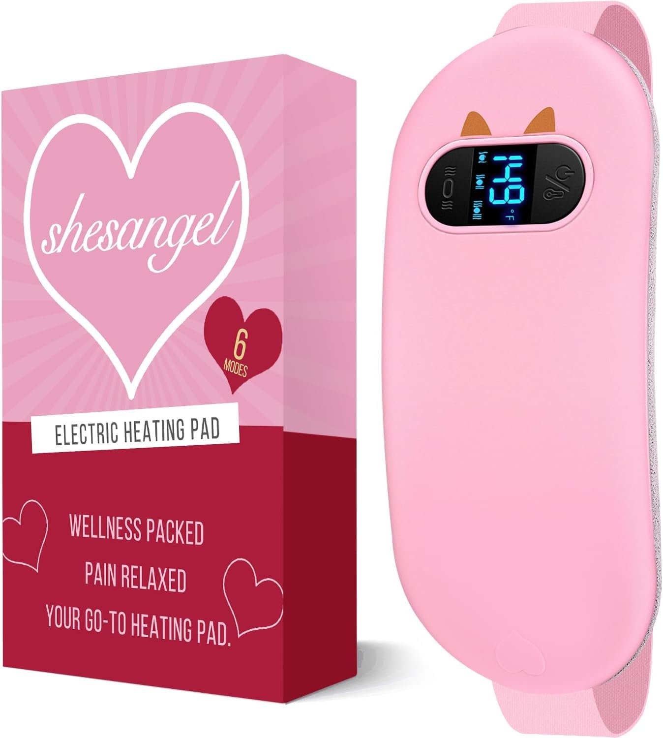 Electric Heating Pad, Portable Cordless Menstrual Heating Pad with 6 Heat Levels and 6 Massage Modes, Fast Large Heating Belly Wrap Belt for Cramps, Back Pain Relief Gifts for Women Girls Her